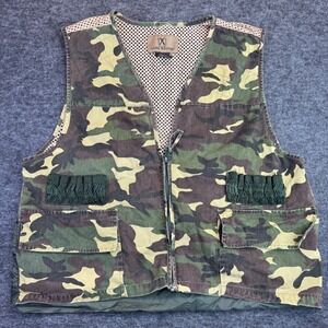 Game Winner Hunting Vest Mens Large Camo Woodland Mesh Game Bag Shell Loops